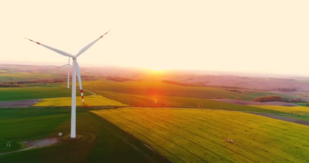 Aerial wiev of windmills farm. Power Energy Production — Stock Video