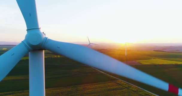 Aerial wiev of windmills farm. Power Energy Production — Stock Video