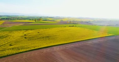 Alanda çalışan traktörün hava çekimi.