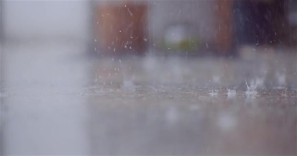Zware regenval op de grond, slecht weerconcept. — Stockvideo