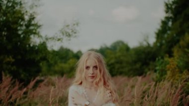 Emotional Visionary Portrait of Smiling Hippie Woman
