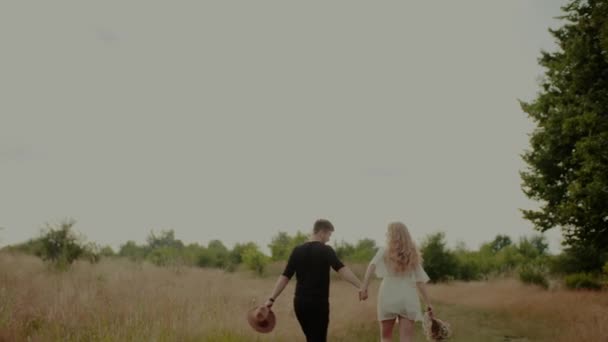 Sevecen Sevecen Çift Yürüyor ve Kucaklıyor. Yaz Aşkı Kavramı — Stok video