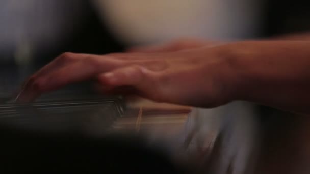 Piano with players hands, close up shot. — Stock Video