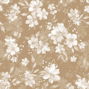 Elle çizilmiş suluboya çiçekleri ve yapraklarıyla kusursuz klasik desen. Botanik arkaplan ve illüstrasyon 