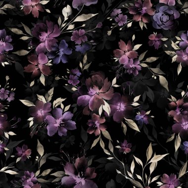 Elle çizilmiş suluboya çiçekleri ve yapraklarıyla kusursuz klasik desen. Botanik arkaplan ve illüstrasyon 