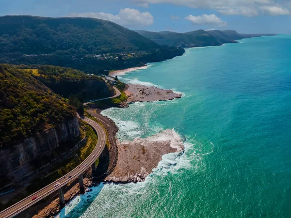 Drone Aerial Photo Famous Sea Cliff Bridge Washed Surf Sunny — Stock Photo, Image