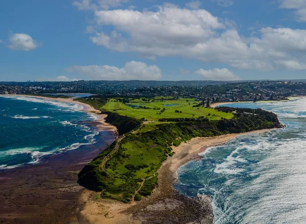 Dron Zdjęcie Ostatniej Panoramy Światła Long Reef Head Północnej Plaży — Zdjęcie stockowe