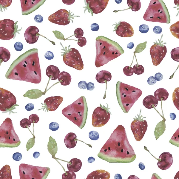 Seamless mönster med akvarell frukter och bär — Stock vektor