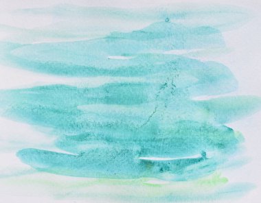 Beyaz zemin üzerinde soyut arkaplan ve doku deseni mavi ve yeşil renk akışı, resimli suluboya el çizimi ve kağıt üzerine boyanmış