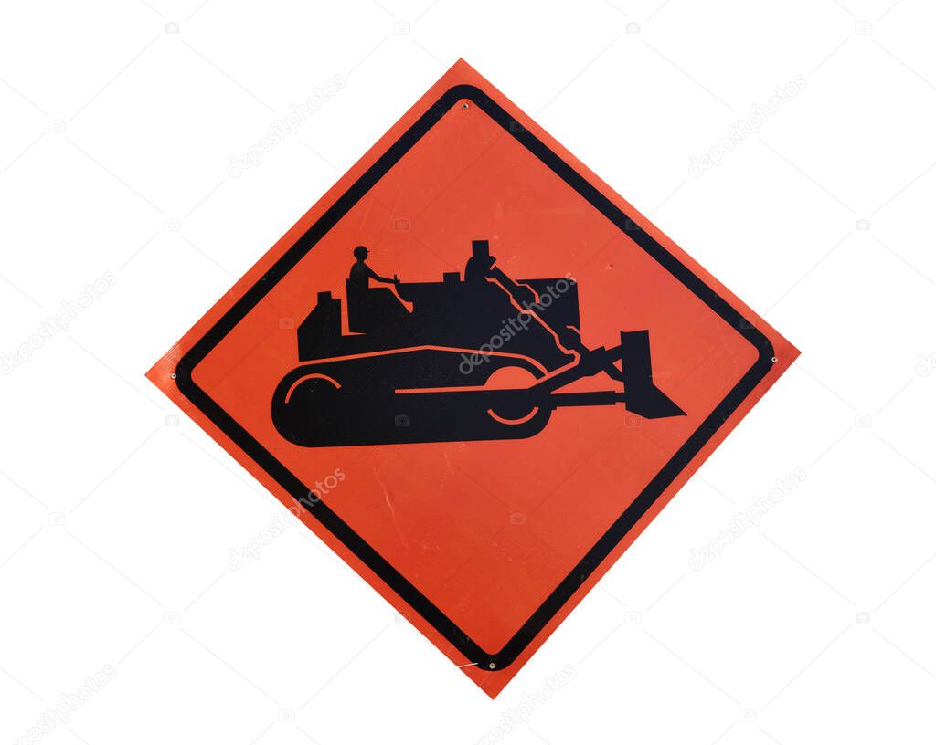 Under construction or machinery sign board isolated on white background