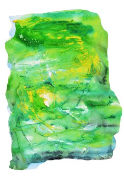 Yeşil yüzeyde sarı ve beyaz lekeler akar, soyut arkaplan ve akrilik renk resminden örnekler