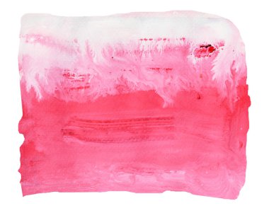 Pembe renk yüzeyinde beyaz ve kırmızı lekeler, soyut arkaplan ve beyaz arkaplanda izole edilmiş akrilik renk resminden örnekler