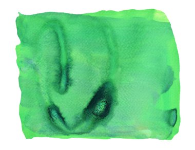 Yeşil yüzeyde sarı lekeler, beyaz arkaplanda izole edilmiş akrilik renk resminden soyut arkaplan ve çizimler