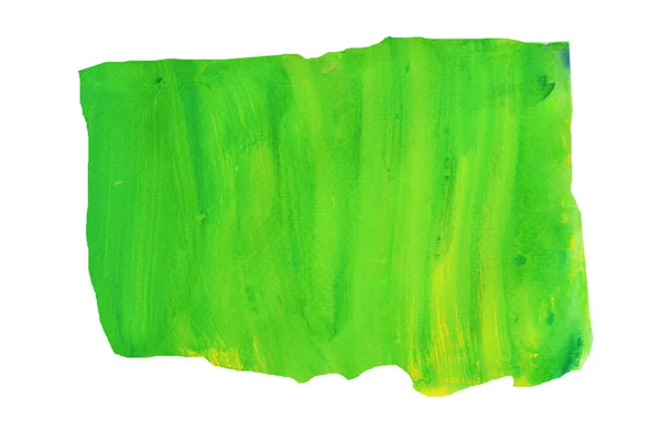 緑の表面に黄色の汚れの流れ 白の背景に隔離されたアクリル絵具からの抽象的な背景とイラスト — ストック写真