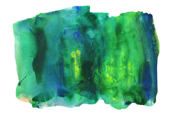 緑の表面に黄色の汚れの流れ 白の背景に隔離されたアクリル絵具からの抽象的な背景とイラスト — ストック写真