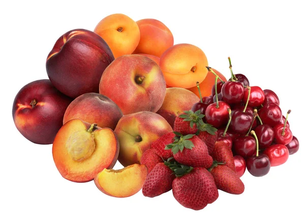 Şeftali nektarin, kiraz tohumu, beyaz arka planda izole edilmiş meyve.