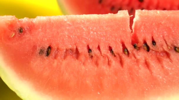 Slice Tasty Red Watermelon Yellow Background — Stock Video