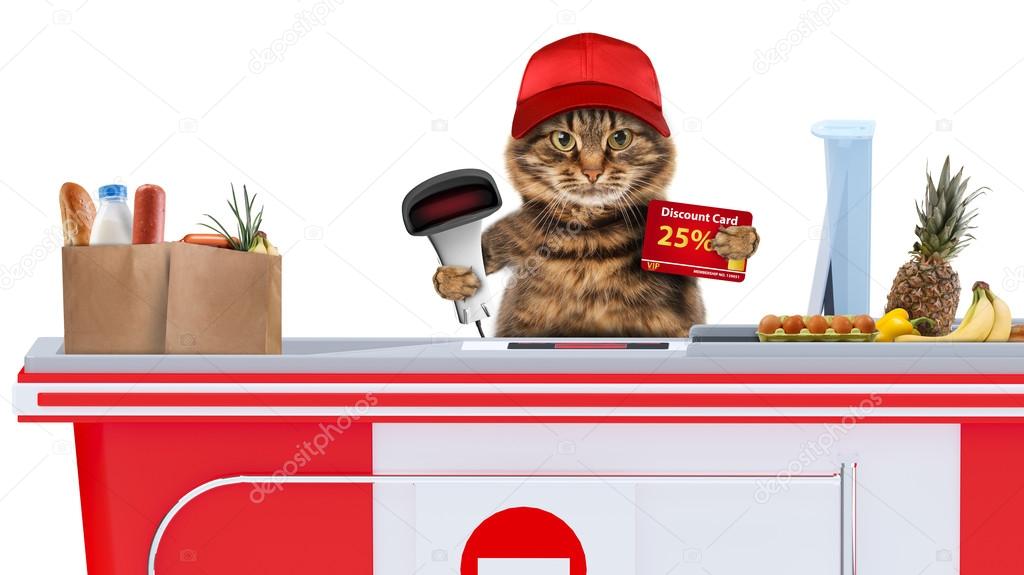 Cat working as a cashier