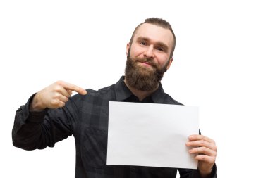 Beyaz bir arka plan üzerinde sakallı adam