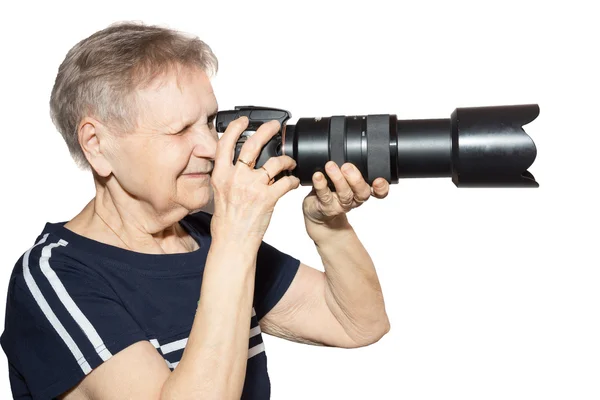 Babička s kamerou — Stock fotografie