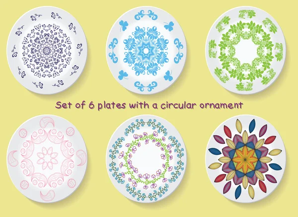 altı tabak seti kabile bir süs, zarafeti ile mandala. Vektör çizim