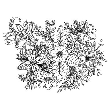 White and black doodle floral set. Design elements for your idea