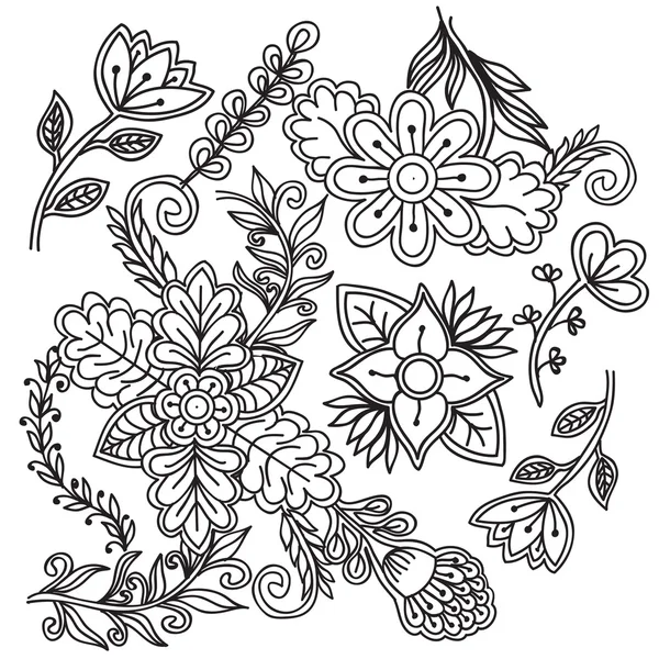 Set floreale di scarabocchi bianchi e neri. Elementi di design per la tua idea — Vettoriale Stock