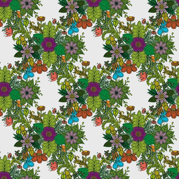 Modèle floral vectoriel en style doodle avec des fleurs et des feuilles. fond floral . — Image vectorielle