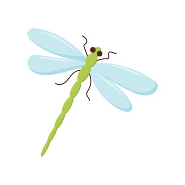 Vektör çizgi film Dragonfly karakteri. Komik ejderha sineği ikonu. Vektör illüstrasyonu
