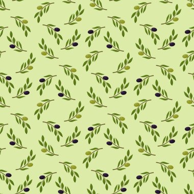 Zeytin yapraklarıyla kusursuz bir arka plan. Kumaş ya da kağıda basmak için ideal. Vektör illüstrasyonu