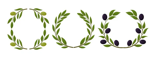Organik zeytin ürünleri seti. Siyah zeytin çelengi. Sağlıklı organik ürünler çizgi film vektörü. Vektör illüstrasyonu