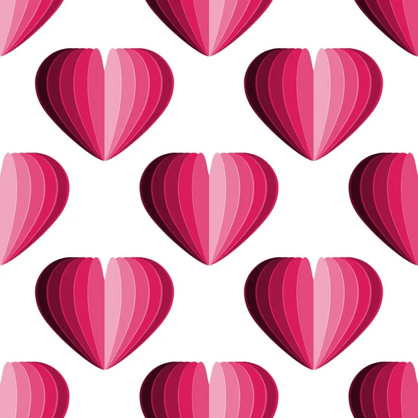 Valentinstag Papier Herzen auf weißem Hintergrund. Vector Liebe nahtlose Muster für Happy Mothers oder Valentinstag. — Stockvektor