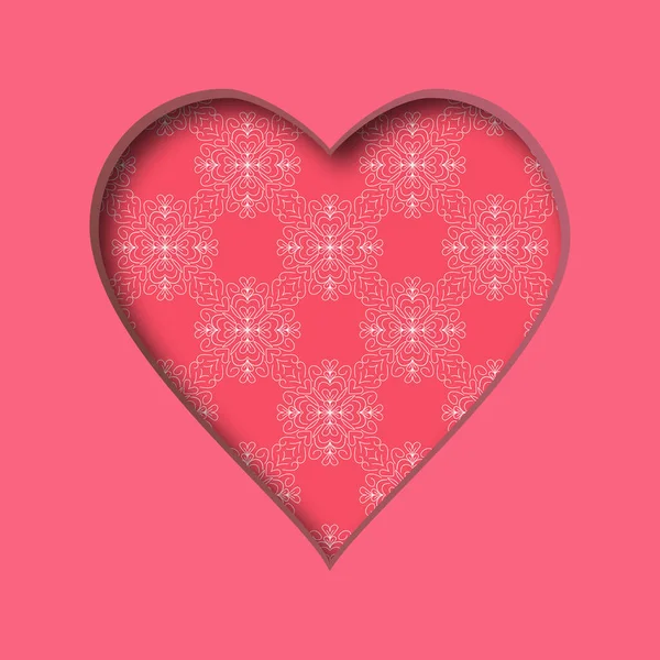 Vektorillustration mit einem ausgeschnittenen Herz und einem abstrakten Muster im Hintergrund. Valentinstag-Karte. — Stockvektor