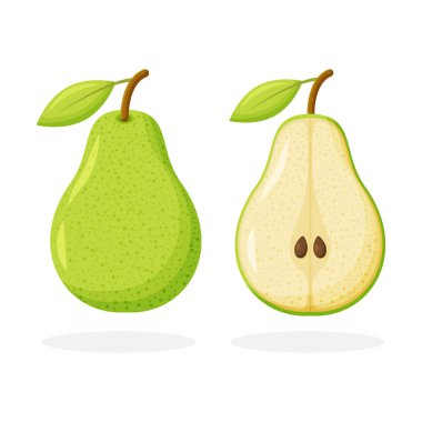 Yeşil armut beyaz arka planda izole edilmiş. Vektör çizimi. Yeşil armudu kes. Vektör illüstrasyonu