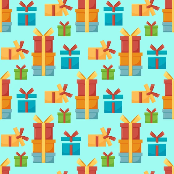 Cajas de regalo patrón sin costuras Patrón de caja de regalo para impresión de tela, envolviendo papel de caja de regalo de paquete en colores de lujo con arcos — Vector de stock