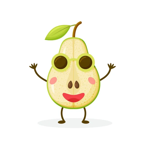 Cartoon Illustration einer Birne. Niedliches Fruchtmaskottchen. — Stockvektor