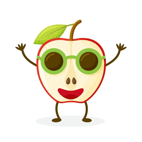 Rolig röd äpple karaktär, maskot, dekoration element, tecknad vektor illustration isolerad på vit bakgrund. — Stock vektor