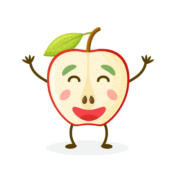 Rolig röd äpple karaktär, maskot, dekoration element, tecknad vektor illustration isolerad på vit bakgrund. — Stock vektor