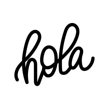 Hola ispanyolca merhaba el yazısı, özel tipografi, siyah mürekkep fırçası el yazısı, beyaz arka planda izole edilmiş..