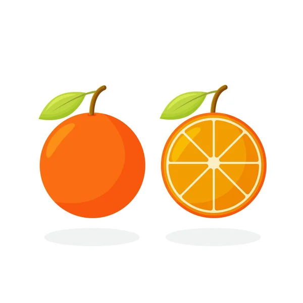 Portakallı meyve, yarım portakallı. Meyveler beyaz arkaplanda izole edilmiş. — Stok Vektör