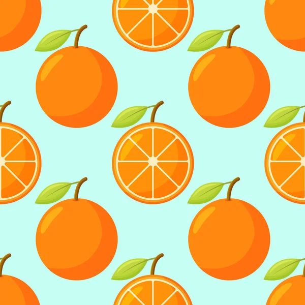橙色水果图案。甜而美丽的柑橘，背景无缝，有黄色多汁橙子 — 图库矢量图片