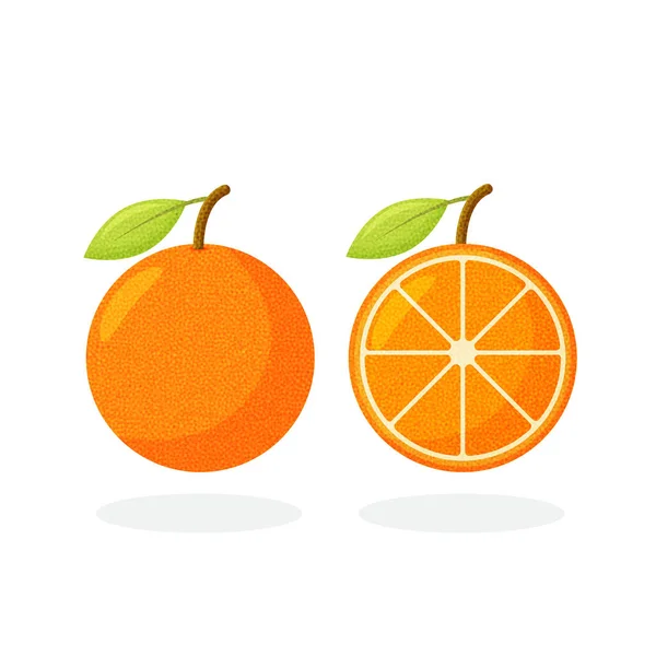 オレンジフルーツをセット-全体のオレンジ、半分。白い背景に隔離された果実. — ストックベクタ