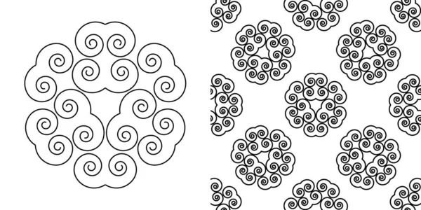 Mandala Elemento decorativo blanco y negro. Adorno floral negro sobre patrón de fondo blanco para textiles y fondos de pantalla — Vector de stock
