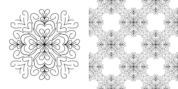 Mandala. Elemento decorativo blanco y negro. Imagen para colorear. Adorno floral negro sobre fondo blanco. — Vector de stock