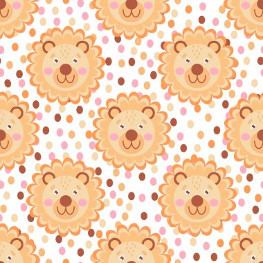 Aslan benekli, pürüzsüz desen. Tatlı orman bebeği. Sonsuz bir geçmişi var. Çocuk odası için İskandinav tarzında çocukça bir baskı.