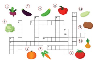 Bu sebzeye ilkokul ve ortaokuldaki çocuklar için basit bir bulmaca adı ver. Dil kavrama ve kelime dağarcığını genişletmenin eğlenceli bir yolu. Vektör illüstrasyonu