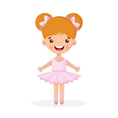 Kız balerin tecrit edildi. Zarif oyuncak bebek pembe Tutu elbisesi giyiyor. Güzel Çocuk Düz Çizgi Film Vektör İllüstrasyonu