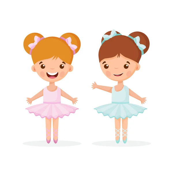 Twho hand drawn beautiful, lovely, little ballerinas girls. — ストックベクタ