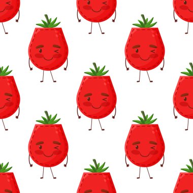 Kusursuz desenli domates desenli yama cebi. Karakter cep domatesi. Çizgi film tarzı. Tasarım ögesi.