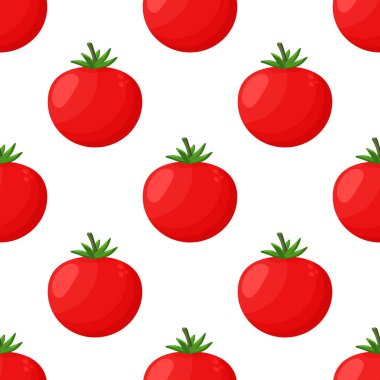 Arka planda domatessiz desen. Yeşil yapraklı kırmızı domatesler. Menüler, etiketler, ambalajlar için harika.